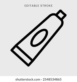 Toothpaste icon vector. Oral cleaning toothpaste tube symbol outline icon. Editable stroke