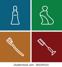 toothpaste icons set. Set of 4 toothpaste outline icons such as cream tube, toothbrush