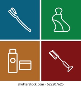 Toothpaste icons set. set of 4 toothpaste outline icons such as cream tube, toothbrush