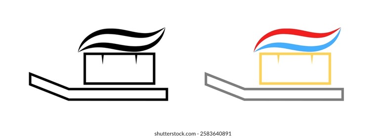 Toothpaste icons. Silhouette, linear and flat style. Vector icons.