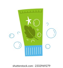 Toothpaste illustration, colored flat vector of tooth paste with mint flavor, vector drawing isolated on white background