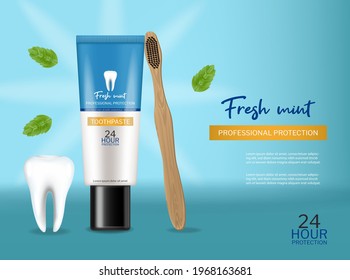 Toothpaste isolated Vector realistic. Special hygiene product placement mock up