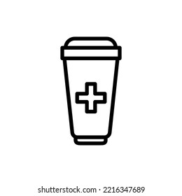 Toothpaste line icon. Hand cream, massage, mask, ointment, shaving gel, red cross tube. Health care concept. Vector black line icon on a white background