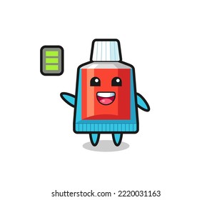 personaje de mascota de pasta dental con gesto energético, diseño lindo