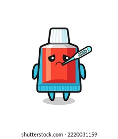 toothpaste mascot character with fever condition , cute design