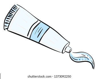 Toothpaste with microbeads squeezed and coming out from a blue toothpaste tube is ready to be applied on a brush vector color drawing or illustration 