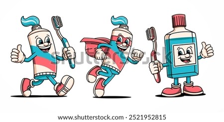 Toothpaste and mouthwash cartoon character. Suitable for health