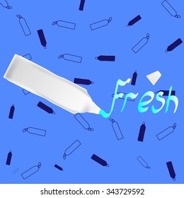 Toothpaste on background with text, vector illustration