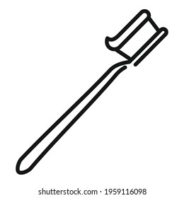 Toothpaste on toothbrush icon. Outline Toothpaste on toothbrush vector icon for web design isolated on white background