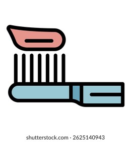 Pasta de dientes en el icono del cepillo de dientes. Pasta de dientes de contorno en el color del icono del Vector del cepillo de dientes plano aislado