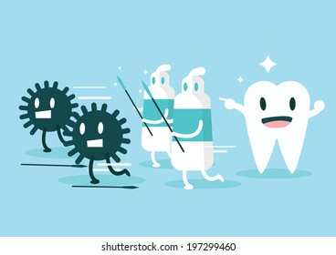  Toothpaste protect teeth from germ.  Character set. flat design illustration. vector