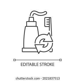 Toothpaste refill linear icon. Dental care. Mouth hygiene. Eco package. Reusable products. Thin line customizable illustration. Contour symbol. Vector isolated outline drawing. Editable stroke