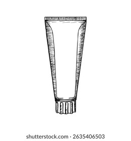 Toothpaste sketch vector line illustration. In-home dental hygiene, dental care. Vector hand-drawn outline drawing