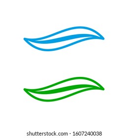 Toothpaste smear in two colours, medical care set. Substance used on a brush for cleaning teeth, dentist symbol. Vector illustration