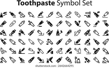 toothpaste Symbol Set.eps collection, sketches, logo illustrations, web symbols, outline style pictograms package isolated on white background. Vector graphics. stock illustration