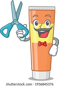 Toothpaste talented barber cartoon character design working in the barbershop. Vector illustration