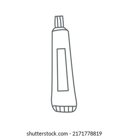Toothpaste. Teeth care tools. Line vector illustration.