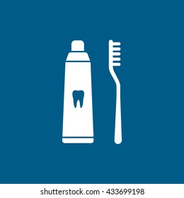 Toothpaste and Tooth Brush Icon On Blue Background