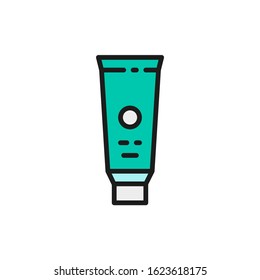 Toothpaste, tooth cream flat color line icon. Isolated on white background