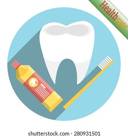 Toothpaste, tooth and toothbrush icon