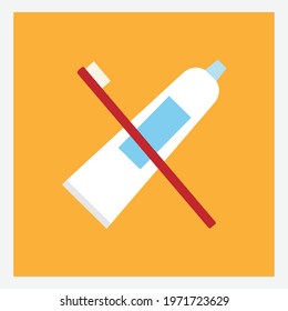toothpaste and toothbrush crossed sign in orange background. flat design vector.