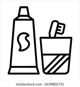 Toothpaste and toothbrush with cup outline design dental care oral hygiene vector icon mouth health