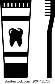 Diseño de dentífrico y cepillo de dientes, vector de higiene dental, concepto de icono de cuidado de dientes, símbolo de accesorios personales sobre fondo blanco, símbolo de higiene oral, signo endodóntico, material dental y ortodoncista 