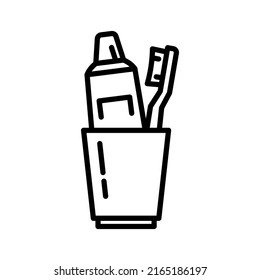 Toothpaste and toothbrush in glass. Clean your teeth with toothbrush and toothpaste. Oral hygiene. Vector illustration isolated on white background.