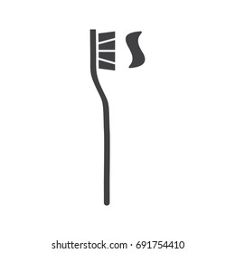 Toothpaste with toothbrush glyph icon. Silhouette symbol. Dentifrice. Negative space. Vector isolated illustration