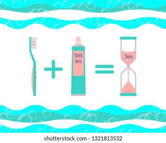 Toothpaste, toothbrush and hourglass with time to brush your teeth