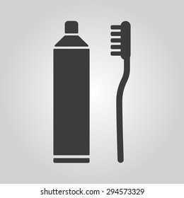 The toothpaste and toothbrush icon. Bathroom, dental, dentist symbol. Flat Vector illustration