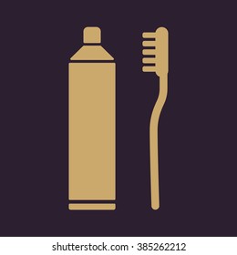 The toothpaste and toothbrush icon. Bathroom, dental, dentist symbol. Flat Vector illustration