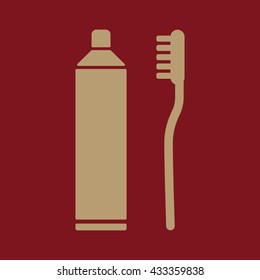 The toothpaste and toothbrush icon. Bathroom, dental, dentist symbol. Flat Vector illustration