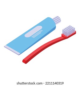 Toothpaste toothbrush icon isometric vector. Tooth brush. Dental tube