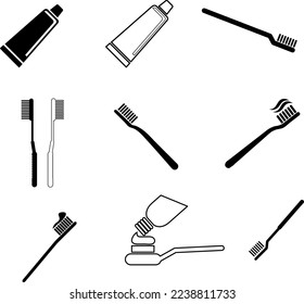 Toothpaste and Toothbrush icon set illustration on white bacground..eps