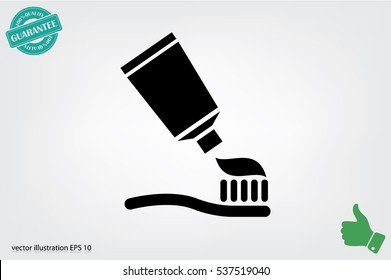 Toothpaste and toothbrush icon vector illustration eps10. Isolated badge for website or app - stock infographics