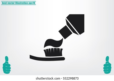 Toothpaste and toothbrush icon vector illustration eps10. Isolated badge for website or app - stock infographics