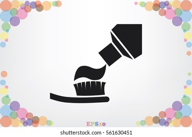 Toothpaste and toothbrush icon vector illustration eps10. Isolated badge for website or app - stock infographics.