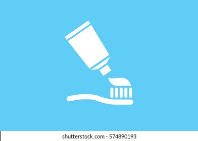 Toothpaste and toothbrush icon vector illustration eps10. Isolated badge for website or app - stock infographics.