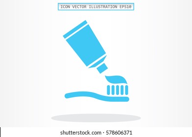 Toothpaste and toothbrush icon vector illustration eps10. Isolated badge for website or app - stock infographics.