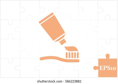 Toothpaste and toothbrush icon vector illustration eps10. Isolated badge for website or app - stock infographics