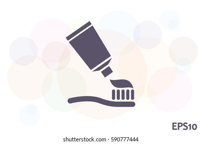 Toothpaste and toothbrush icon vector illustration eps10. Isolated badge for website or app - stock infographics.