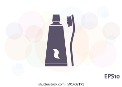 Toothpaste and toothbrush icon vector illustration eps10. Isolated badge for website or app - stock infographics