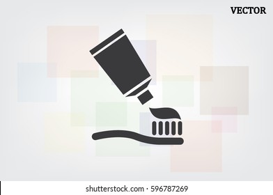 Toothpaste and toothbrush icon vector illustration eps10. Isolated badge for website or app - stock infographics