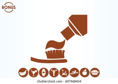Toothpaste and toothbrush icon vector illustration eps10. Isolated badge for website or app - stock infographics