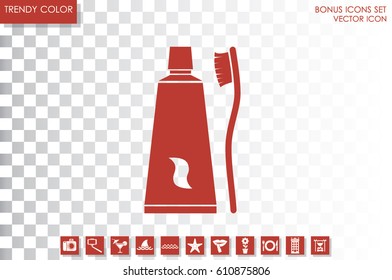 Toothpaste and toothbrush icon vector illustration eps10. Isolated badge for website or app - stock infographics