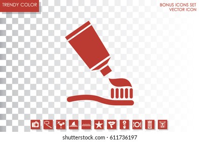 Toothpaste and toothbrush icon vector illustration eps10. Isolated badge for website or app - stock infographics