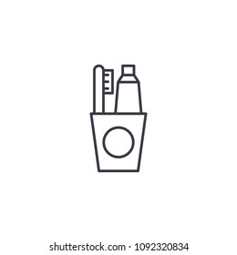 Toothpaste & toothbrush linear icon concept. Toothpaste & toothbrush line vector sign, symbol, illustration.