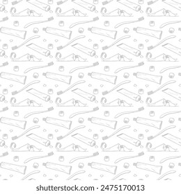 Toothpaste and toothbrush pattern in gray line on white background vector