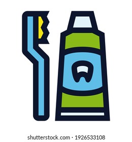 Toothpaste and Toothbrush. Simple Vector Color Icon.